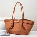 Large brown suede tote bag with golden swan buckle and detachable coin purse - Brown
