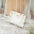 Transparente Gänseblümchen Tasche mit weißer Innentasche und goldener Metallkette - Weiß