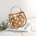 Daisy print jelly shoulder bag with yellow inner pouch and gold ring handles - Yellow