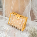 Gelbe transparente Gänseblümchen-Gelee-Handtasche mit Goldkette und Blumen-Innentasche - Gelb