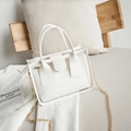 Transparent PVC tote with white leather inner pouch and gold chain shoulder strap - White