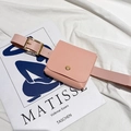 Pink faux leather waist bag with gold buckle and matching belt for women's fashion - Pink