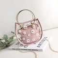 Sac bandoulière rose à motif marguerite avec pochette interne et anse anneau dorée - Rose