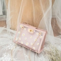 Sac gelée rose transparent à marguerites avec bandoulière chaîne dorée et fleurs - Rose