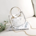 Daisy print jelly shoulder bag with white trim and golden round metal handle - White
