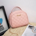Pink quilted crossbody bag with gold chain strap and elegant cursive logo lettering - Pink