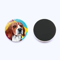 Round 25mm Beagle dog crystal glass fridge magnet with colorful geometric art and magnetic back - Beagle Style (JY008743-11)