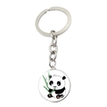 Detailed view of a round panda keychain featuring a cute panda eating bamboo - Jy008758-9