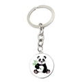 Gedetailleerd beeld van zilveren metalen sleutelhanger met schattige panda en bamboe - Jy008758-4
