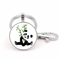 Dettaglio portachiavi a forma di panda in metallo con ciondolo rotondo e chiusura a moschettone - Stile Panda Argento 11 (JY008756-Argento 11)