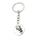Zilveren metalen sleutelhanger met schattige panda die op bamboe klimt op een ronde hanger - Jy008758-1