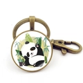Portachiavi vintage in bronzo con panda e bambù sotto cupola di vetro curvo - Stile Panda Bronzo 8 (JY008756-Bronzo 8)