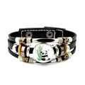 Detail von Leder-Punk-Armband mit Panda-Glasdom und Vintage-Metallperlen-Besatz - Tusche-Stil Panda (JY008753-10)