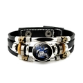 Detail of multi-layer leather bracelet featuring Israel Star of David and wooden beads - Israel Peace Sign Pattern Style (JY008781-9)