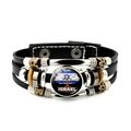 Detail of multi-layer leather bracelet with Israel flag and Tree of Life glass cabochon charm - Israel Tree Of Life Pattern Style (JY008781-8)