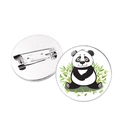 Cartoon Panda und Bambus Emaille Pin Abzeichen mit Vorder- und Silbermetall-Rückseite - Silber - Sitzender Panda mit smaragdgrünem Hintergrund (JY008751 Silber-5)
