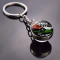 Free Palestine flag glass ball keychain with double-sided design and silver metal ring - Free Palestine Fist Slogan Style (JY008766-9)
