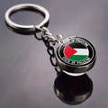Close-up of glass ball keychain featuring the State of Palestine flag and silver metal ring - State of Palestine Style (JY008766-6)