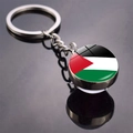 Detailed view of Palestine flag glass ball pendant keychain with silver metal ring - Palestine Flag Style (JY008766-5)