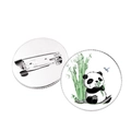 Runde Pandabär und Bambus Brosche mit süßer Illustration und Anstecknadel-Verschluss - Silber Panda frisst Bambus mit Libelle Stil 2 (JY008751-10)