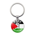 Free Palestine Flagge Schlüsselanhänger aus Glas mit Faustsymbol und rundem Metallring - Faust-Symbol (Free Palestine) / Silber