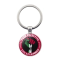 Palästina-Flaggen-Schlüsselanhänger aus Glas mit geballter Faust auf silbernem Ring - Faust-Slogan (Free Palestine/End Apartheid) / Silber