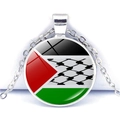 Collana con ciondolo in vetro bandiera Palestina e motivo a rete nera su sfondo bianco - Stile Bandiera Sfondo Griglia (JY008759-8)