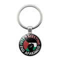 Palästina-Flaggen Schlüsselanhänger aus Glas mit Free Palestine Slogans - Faust-Slogan (Free Palestine/End Apartheid) / Silber