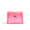 Pink transparent jelly handbag with gold chain strap and turn-lock closure for women - Pink