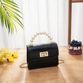 Mini black crocodile pattern jelly bag with pearl handle and gold chain strap - Black