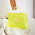 Gelbe transparente Gelee-Handtasche mit goldener Kette und PVC-Struktur für Sommer - Gelb