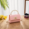Pink crocodile pattern jelly handbag with pearl handle and golden chain strap - Pink