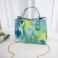 Gradient blue and yellow watercolor tie-dye crossbody bag with gold chain strap - Light Green