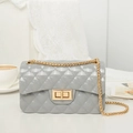 Light gray glossy PVC jelly crossbody bag with quilted pattern and gold chain strap - Light Gray