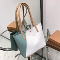 Bolso tote chic en blanco y verde oscuro con correas de cuero para uso diario - Azul y Blanco