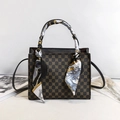 Brown vintage printed handbag with golden pattern and decorative scarf handle wrap - Brown Monogram Style (Style 1)