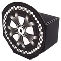 Racing party favor box with black and white checkered tire design for kids birthdays - Black And White Tire