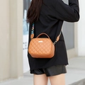 Brown quilted crossbody bag with vintage handle and colorful LOVE patterned wide strap - Brown