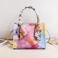 Tie-dye printed square handbag with silk scarf handle and adjustable shoulder strap - Tie-Dye Colorful Style (Style 7)