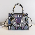 Colorful snakeskin pattern tote bag with decorative silk scarf wrapped around handle - Colorful Snake Pattern Style (Style 8)