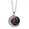 Silberne Retro-Mondhalskette mit drehbarem Galaxie-Katzenanhänger und Nebel-Motiv - Vintage Kunst Katze (JY008796-10)