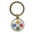 Retro gaming controller button keychain in bronze finish with ABXY glass dome pendant - Classic Gaming Colored ABXY Style (JY004199-5)