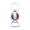 Detailed close-up of a silver metal bottle opener keychain with France flag football design - France Football Style (XSWX6188-3)