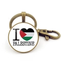 Porte-clés drapeau Palestine en bronze antique avec pendentif cœur et fermoir homard - Style Drapeau Cœur I Love Palestine (Bronze 12)