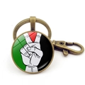 Détail du porte-clés drapeau palestinien avec finition bronze et pendentif en cabochon - Style Signe V Drapeau Palestine (Bronze 11)