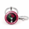 Détail du porte-clés en métal aux couleurs de la Palestine avec gravure du slogan - Style Poing Free Palestine & End Apartheid (Argent 3)