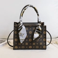 Brown floral print tote bag featuring a decorative silk scarf and dual shoulder straps - Dark Brown Vintage Floral Style (Style 10)