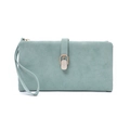 Detalle de la cartera larga de cuero PU verde menta con correa de muñeca y hebilla oro - Verde
