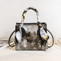 Chic marbled handbag with decorative silk scarf handle and adjustable shoulder strap - Grey Black Ink Tie-Dye Style (Style 11)