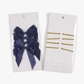 Set of navy blue satin bows with golden metallic twist ties on a white card for gift wrapping - Double-Layer Handmade Bowknot / 4 Pieces/Pack (10x13cm) / Navy Blue